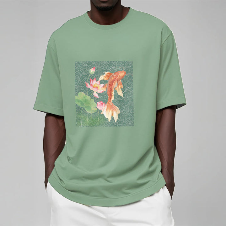 Buddha Stones、鯉、蓮の組み合わせコットンTシャツ - image 16