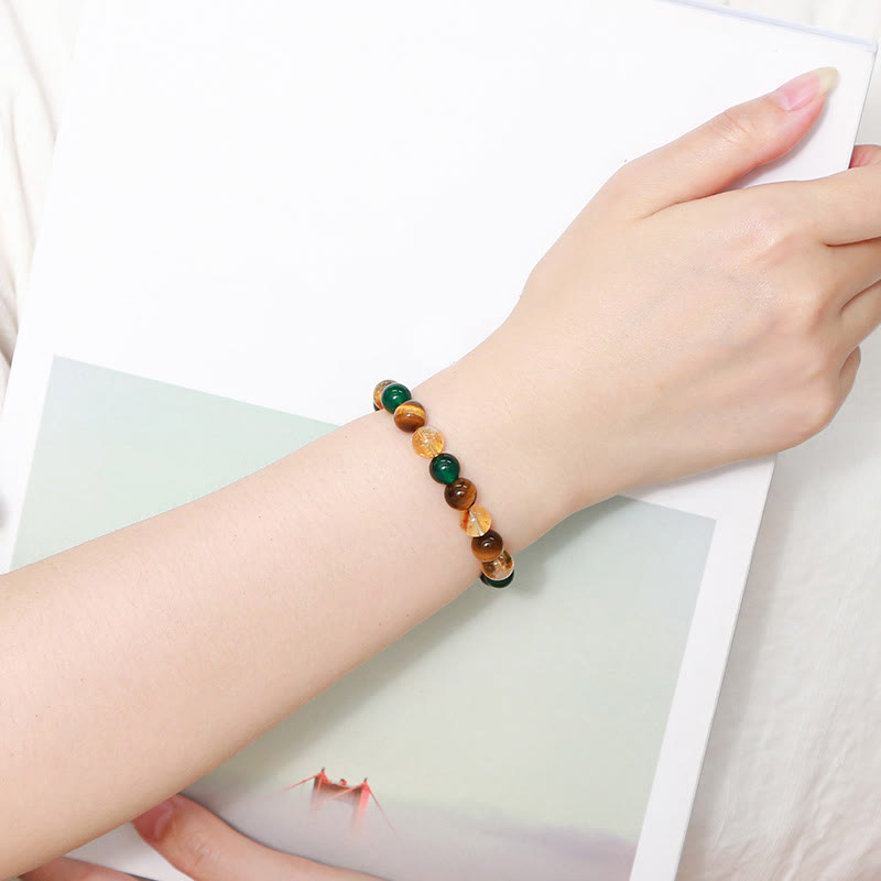 Buddha Stones天然タイガーアイ グリーンアゲート シトリン ミックス&マッチビーズ 守護ブレスレット