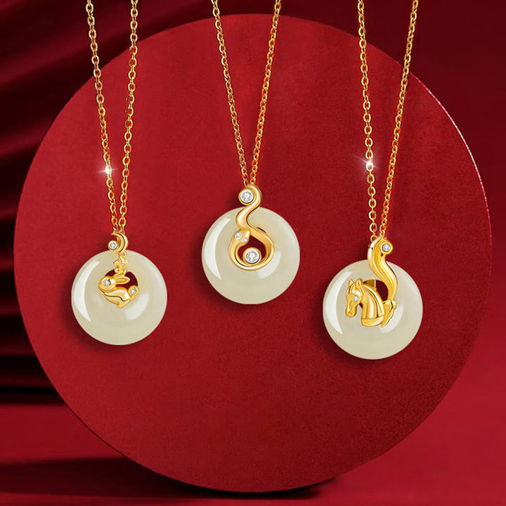 Buddha Stones中国十二支 和田翡翠 925 スターリングシルバー 豊穣のネックレスペンダント - image 1