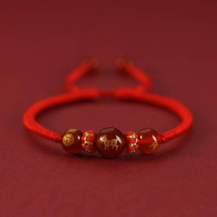 Buddha Stones手作りの赤瑪瑙中国の十二支の赤紐の編み込み守護ブレスレット - 赤瑪瑙の十二支-山羊 - image 21