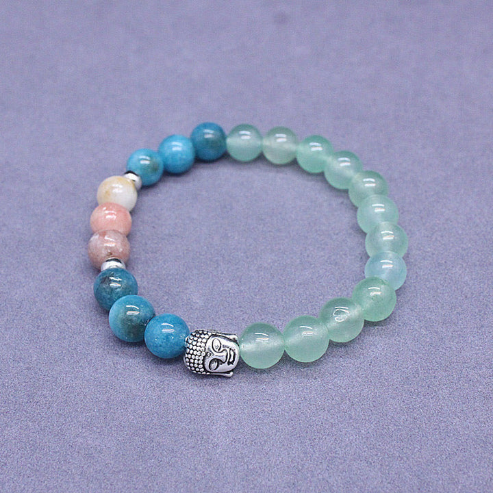 Buddha Stones天然ブラックオニキス ホワイトストーン グリーンアベンチュリン タイガーアイアゲート ミックスカラー 仏陀頭守護ブレスレット