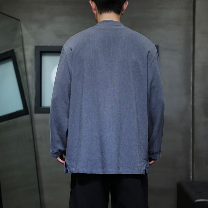 Buddha Stonesカジュアル 無地 フロッグボタン リネン メンズ ジャケット シャツ ポケット付き - image 4