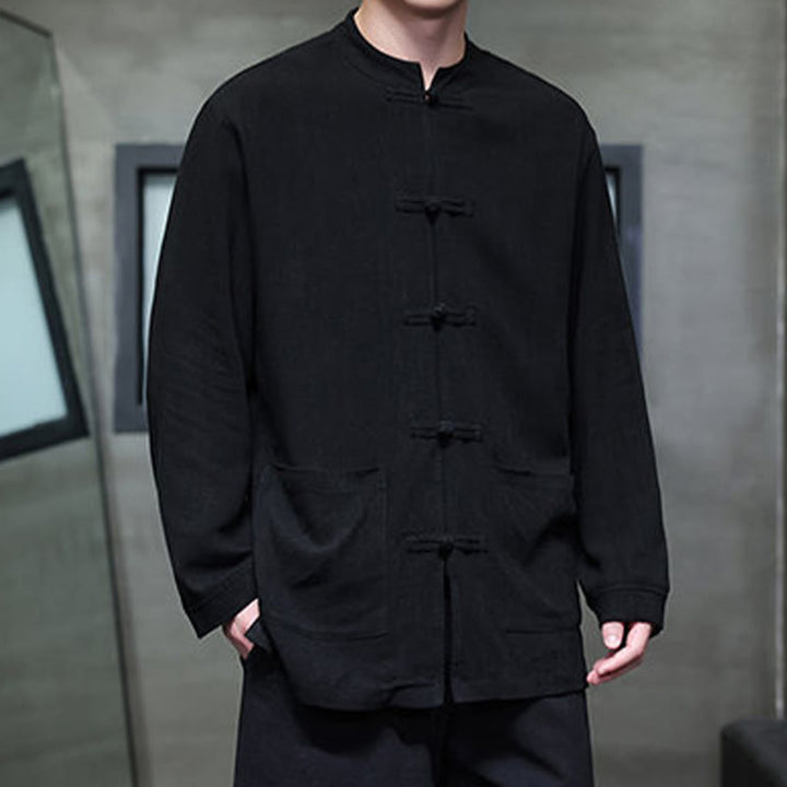 Buddha Stonesカジュアル 無地 フロッグボタン リネン メンズ ジャケット シャツ ポケット付き - image 9