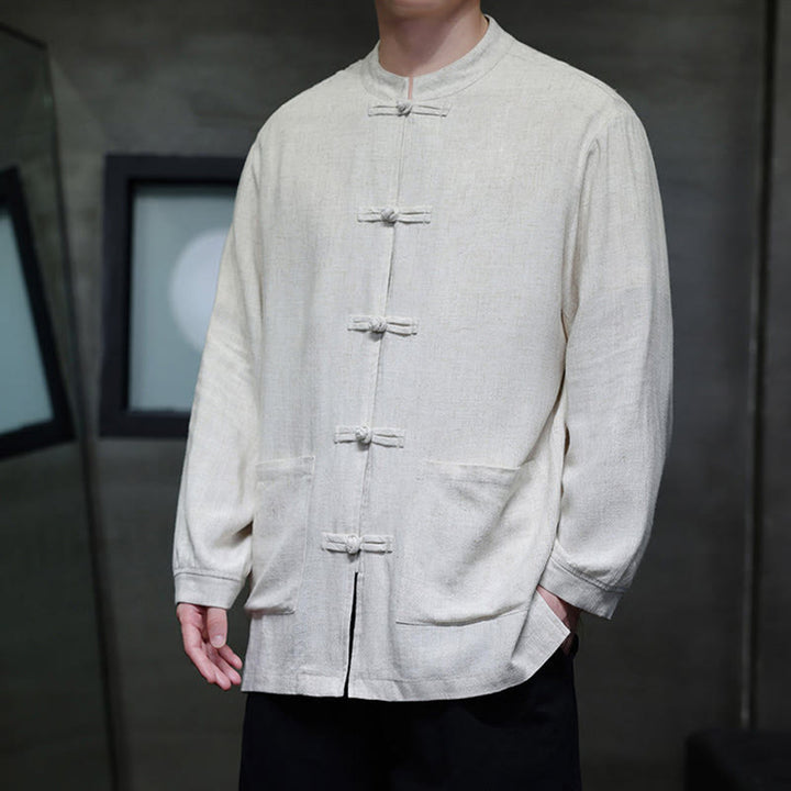 Buddha Stonesカジュアル 無地 フロッグボタン リネン メンズ ジャケット シャツ ポケット付き - image 16