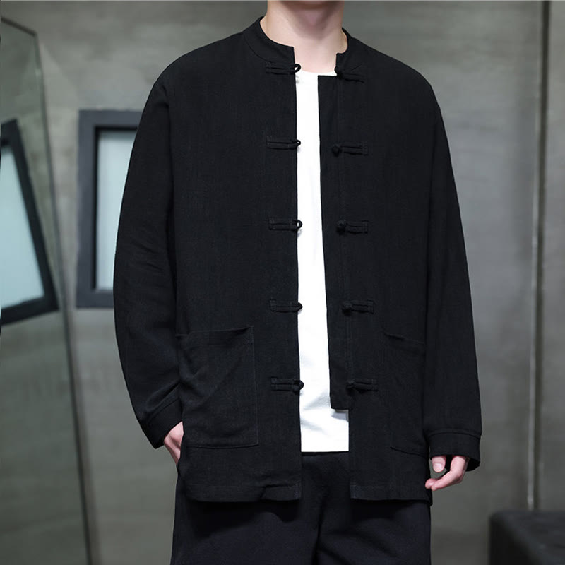 Buddha Stonesカジュアル 無地 フロッグボタン リネン メンズ ジャケット シャツ ポケット付き - image 11