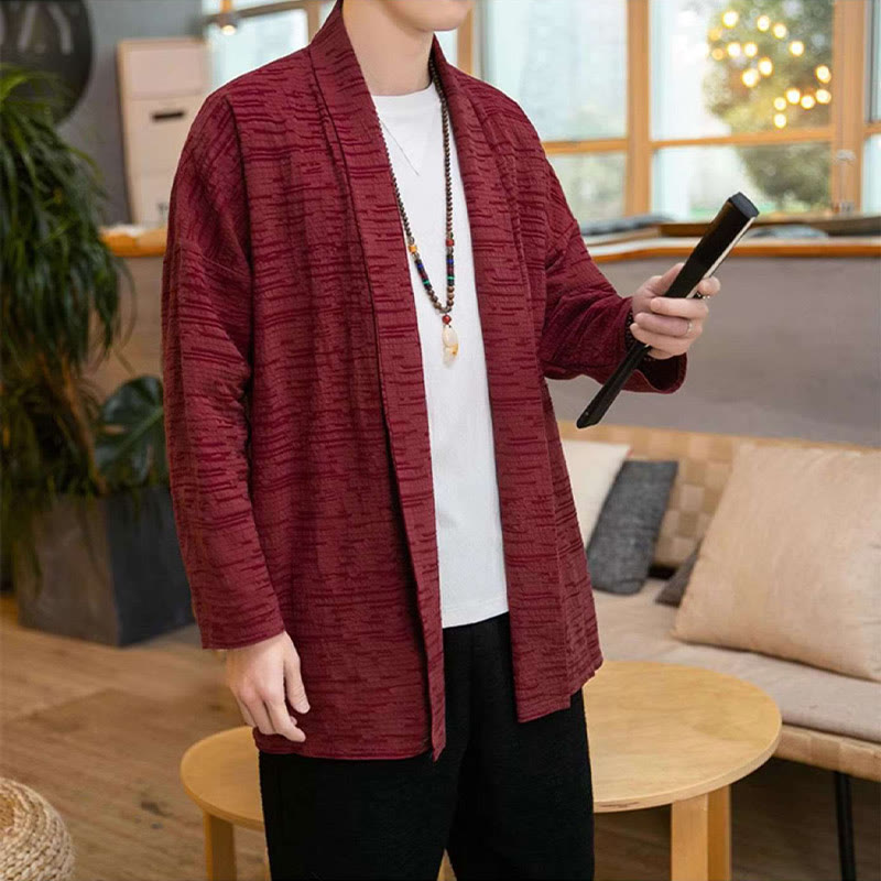 Buddha Stones秋冬 シンプル ゆったり 無地 リネン混 メンズ ミドル丈コート - image 14