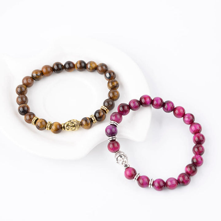 Buddha Stonesブルーグリーンレッドタイガーアイ 仏陀頭 バランスブレスレット