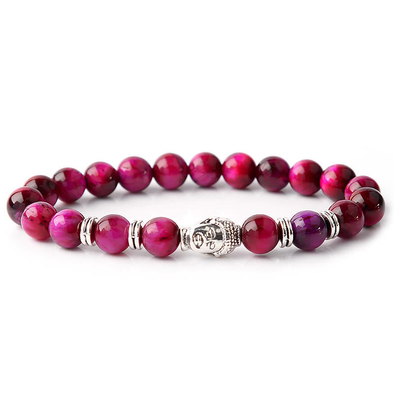 Buddha Stonesブルーグリーンレッドタイガーアイ 仏陀頭 バランスブレスレット