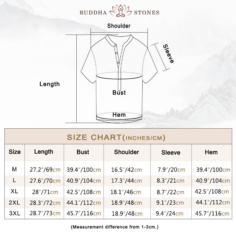 Buddha Stones無地 半袖 ハーフボタンシャツ コットンリネン メンズ 服 - image 7