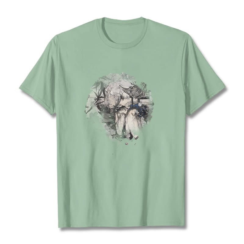Buddha Stones中国竹山亭 デザイン柄 Tシャツ - 淡い緑 - 2XL - image 16