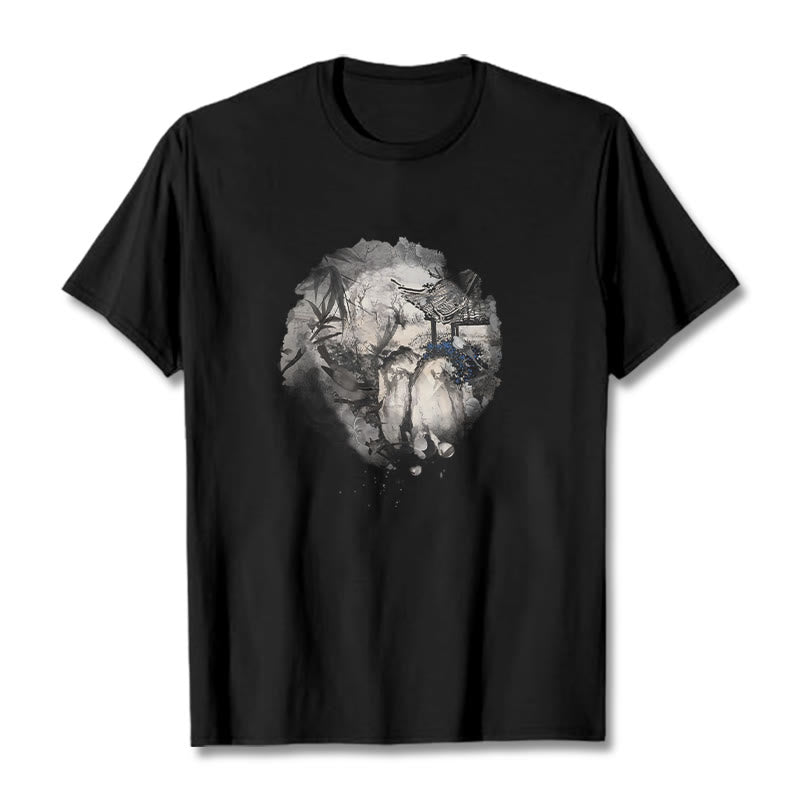 Buddha Stones中国竹山亭 デザイン柄 Tシャツ - 黒 - 2XL - image 1