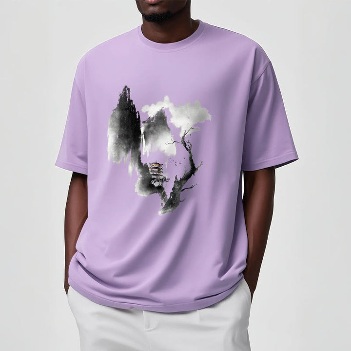 Buddha Stones、パビリオン、ツリー、ガチョウ、山の周りの模様のTシャツ - image 19