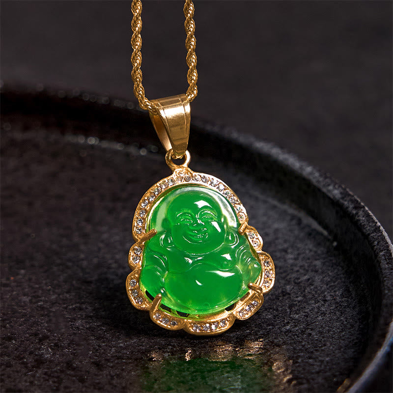 Buddha Stones18K ゴールドフィルド 笑う仏陀 翡翠 幸運のネックレスチェーンペンダント - image 2