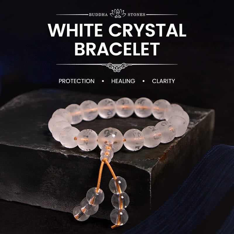 Buddha Stonesチベット ホワイトクリスタル ブラックオニキスオーム・マニ・パドメ・フム瞑想ブレスレット