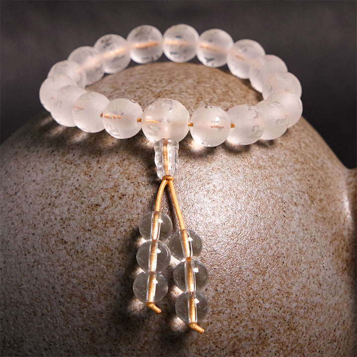 Buddha Stonesチベット ホワイトクリスタル ブラックオニキスオーム・マニ・パドメ・フム瞑想ブレスレット