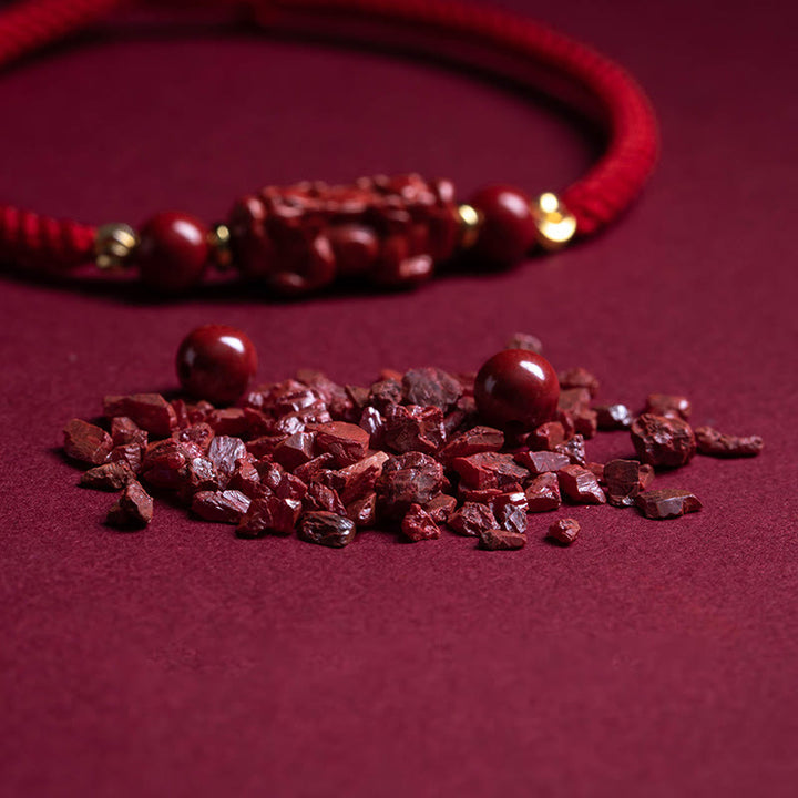 Buddha Stones手作りの辰砂如意柄福字貂の祝福の赤紐編みブレスレット