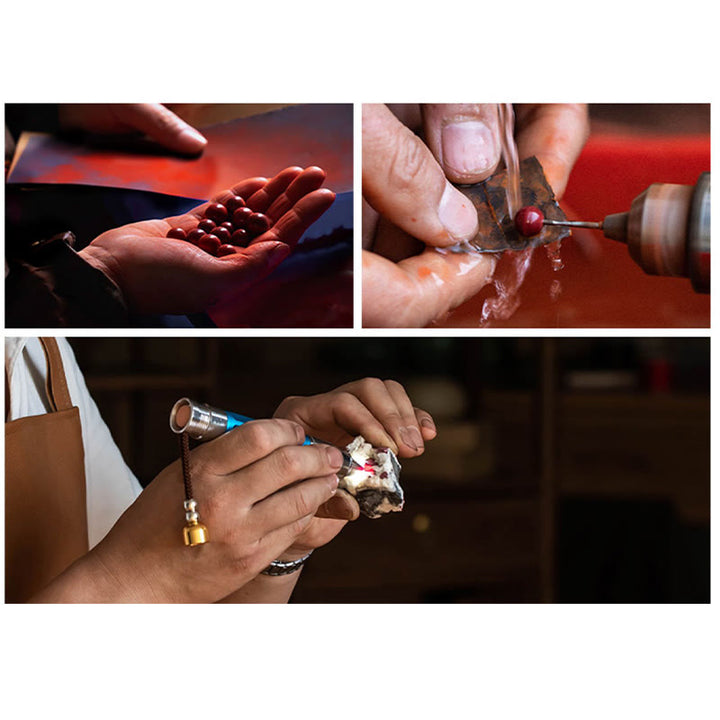 Buddha Stones手作りの辰砂如意柄福字貂の祝福の赤紐編みブレスレット