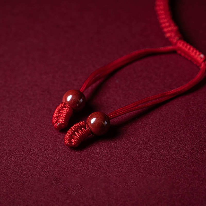 Buddha Stones手作りの辰砂如意柄福字貂の祝福の赤紐編みブレスレット