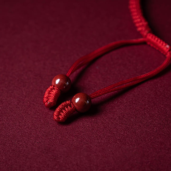 Buddha Stones手作りの辰砂如意柄福字貂の祝福の赤紐編みブレスレット