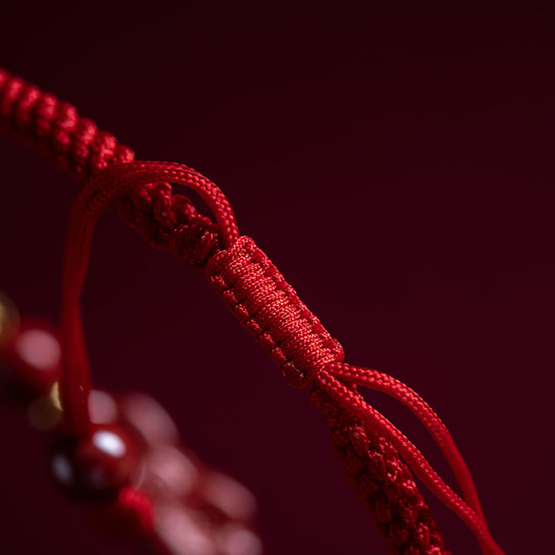 Buddha Stones手作りの辰砂如意柄福字貂の祝福の赤紐編みブレスレット