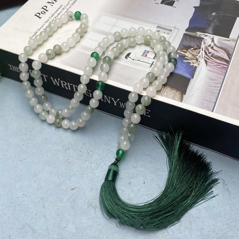 Buddha Stones 108個のMala天然天山翡翠 タッセル 幸運のブレスレット