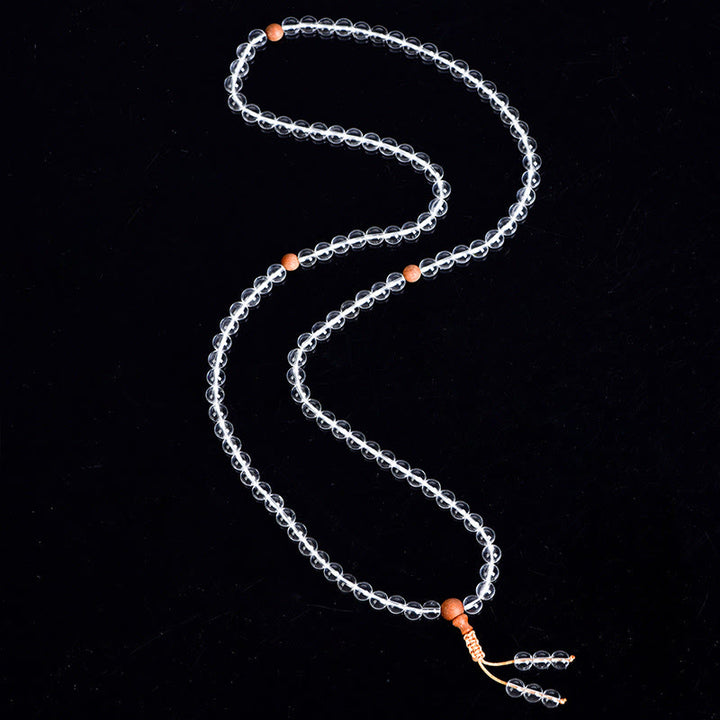 Buddha Stones 108Malaビーズ 天然石 ホワイトクリスタル サンダルウッド ヒーリングブレスレット