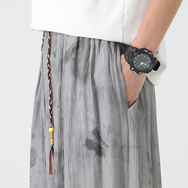 Buddha Stonesの花のスケッチ編み込みドローストリングリネンメンズパンツ(ポケット付き) - image 11