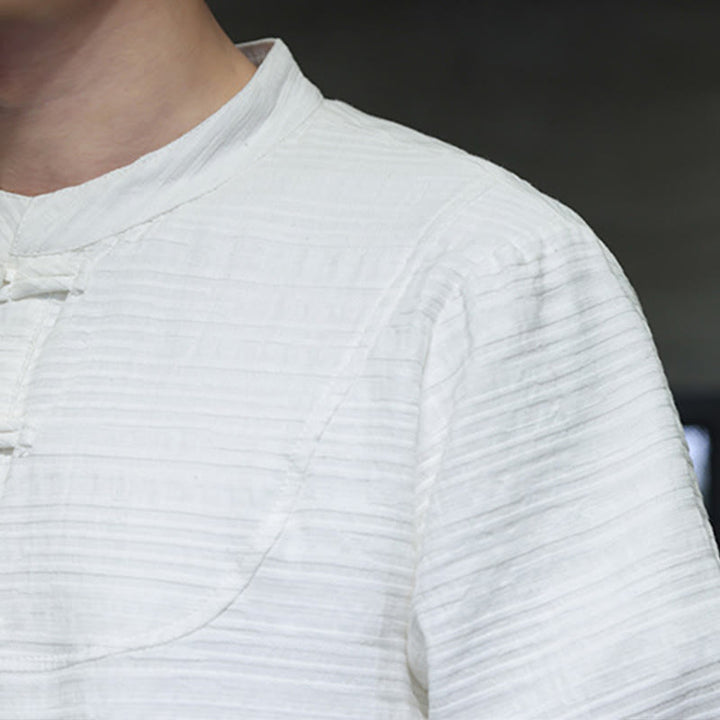 Buddha Stones無地 ハーフフロッグボタン 唐装 コットンリネン メンズ ジャケット シャツ - image 17