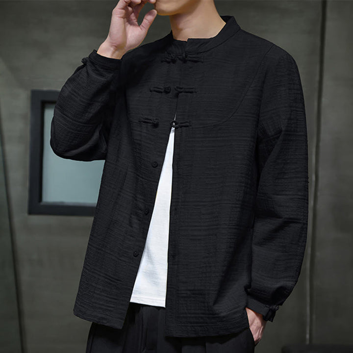 Buddha Stones無地 ハーフフロッグボタン 唐装 コットンリネン メンズ ジャケット シャツ - image 21