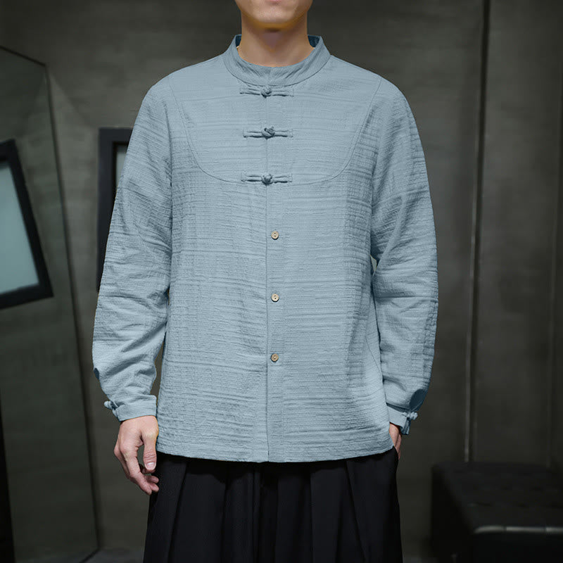 Buddha Stones無地 ハーフフロッグボタン 唐装 コットンリネン メンズ ジャケット シャツ - image 6