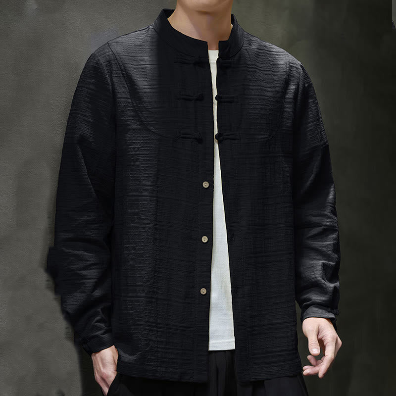 Buddha Stones無地 ハーフフロッグボタン 唐装 コットンリネン メンズ ジャケット シャツ - image 22