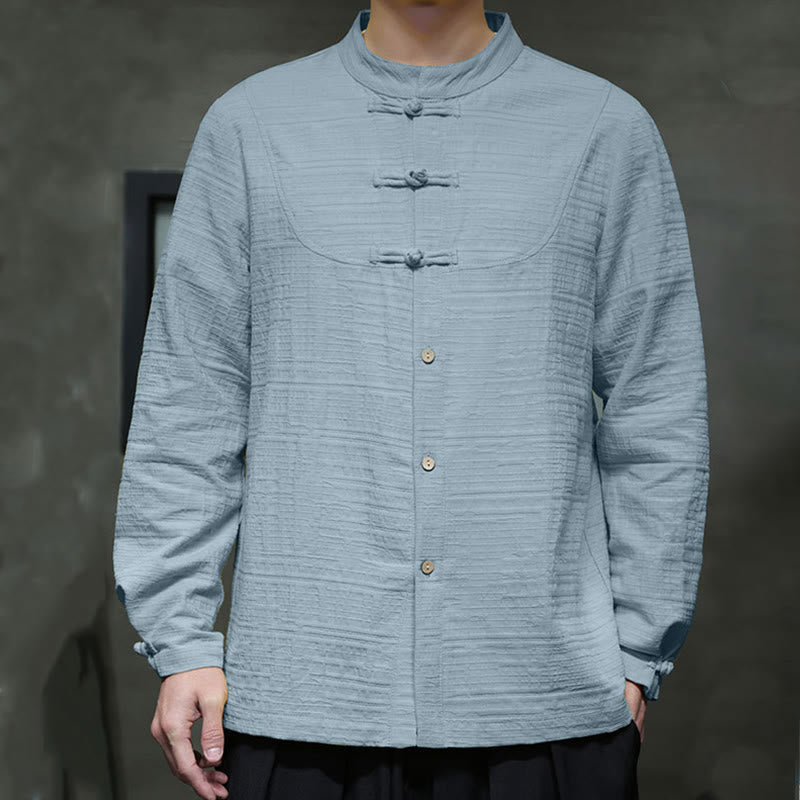 Buddha Stones無地 ハーフフロッグボタン 唐装 コットンリネン メンズ ジャケット シャツ - image 5