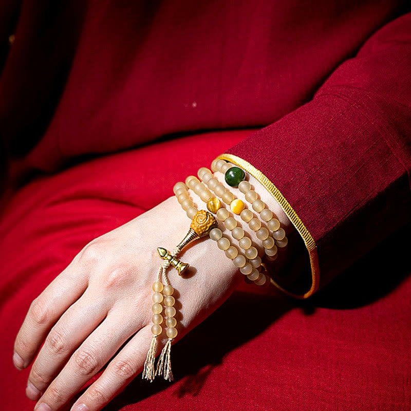 Buddha Stonesチベット 108Mala入り 数珠 十二支 出生仏 天然 羊の角 富のブレスレット