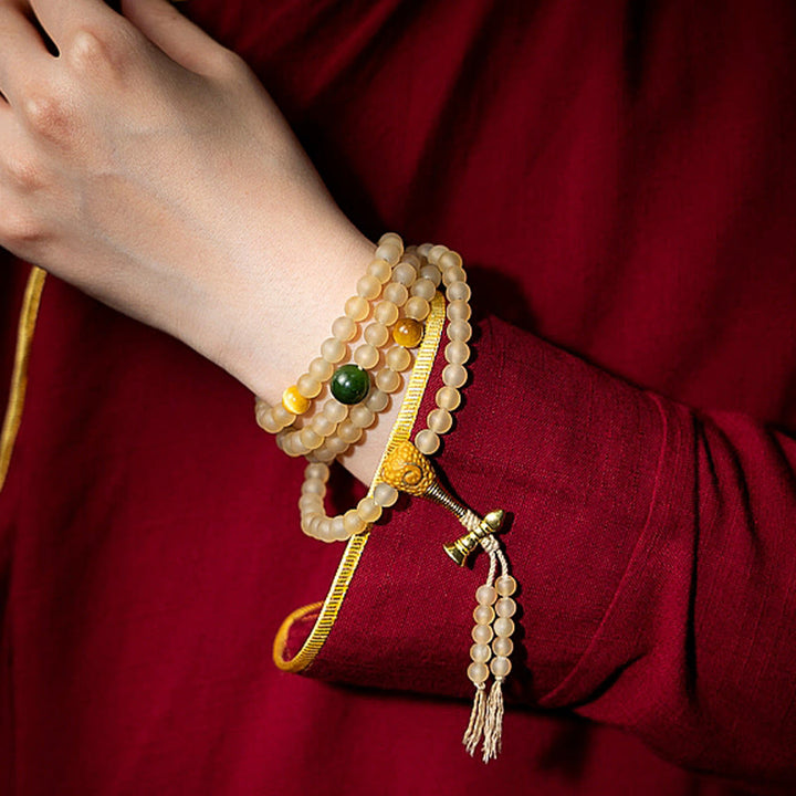 Buddha Stonesチベット 108Mala入り 数珠 十二支 出生仏 天然 羊の角 富のブレスレット