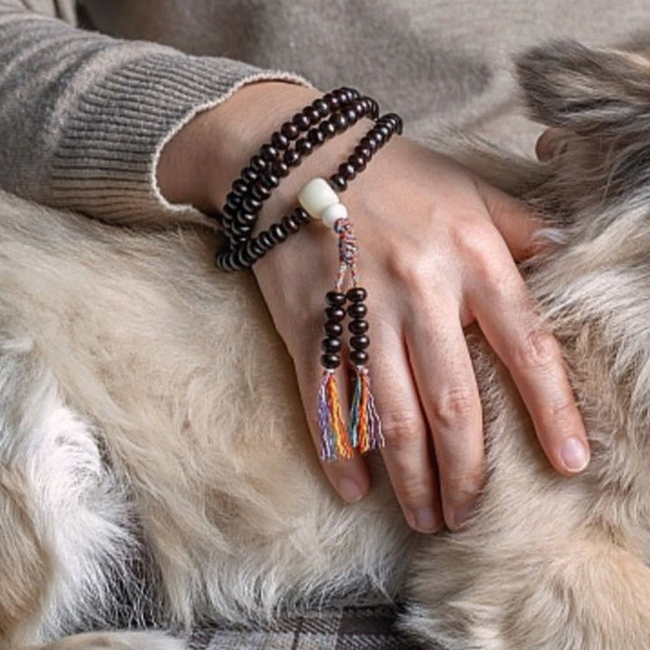 Buddha Stones108 個入りMalaビーズ ボウル 菩提樹 色付きロープ 平和ブレスレット