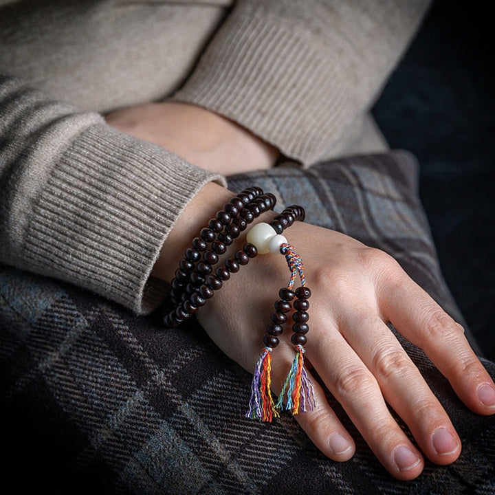 Buddha Stones108 個入りMalaビーズ ボウル 菩提樹 色付きロープ 平和ブレスレット