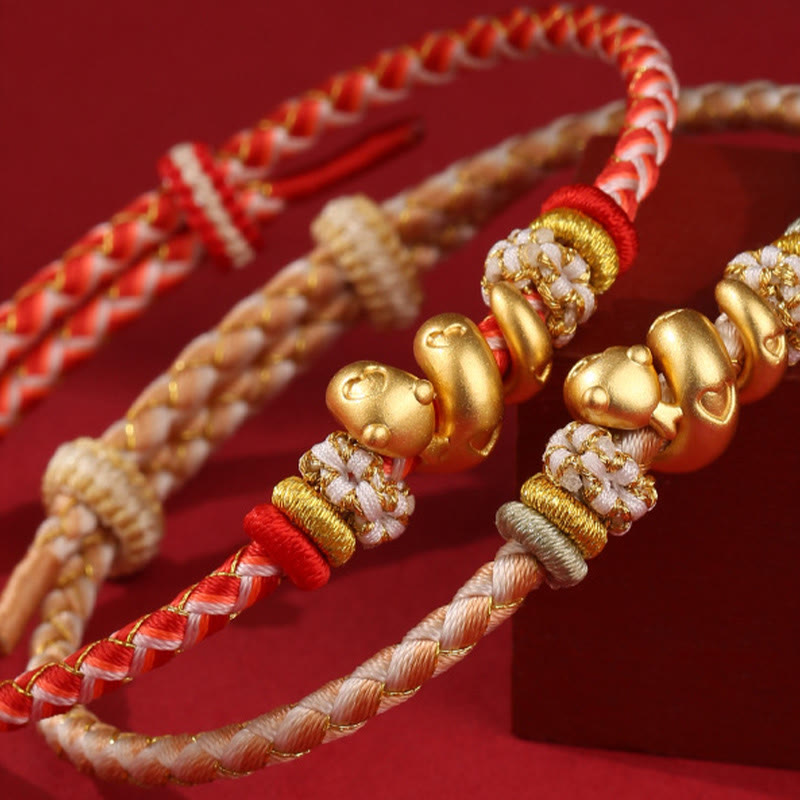 Buddha Stones999 スターリングシルバー グラデーション レッドストリング 蛇年 幸運 編み込みブレスレット