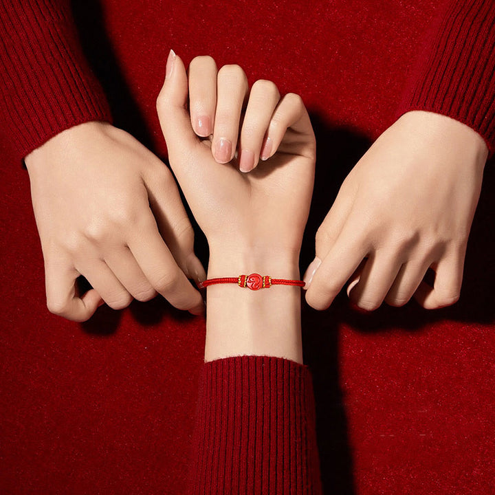 Buddha Stones十二支赤紐8本糸 平和結び 辰砂 守護幸運ブレスレット