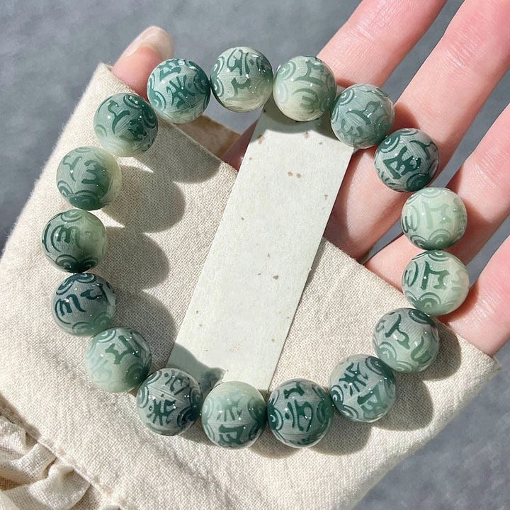 Buddha Stones十二支誕生仏菩提種子オーム・マニ・パドメ・フム刻まれた知恵ブレスレット