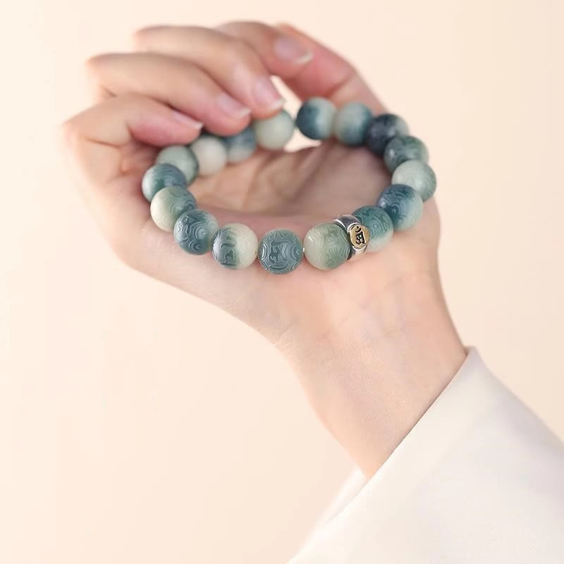 Buddha Stones十二支誕生仏菩提種子オーム・マニ・パドメ・フム刻まれた知恵ブレスレット