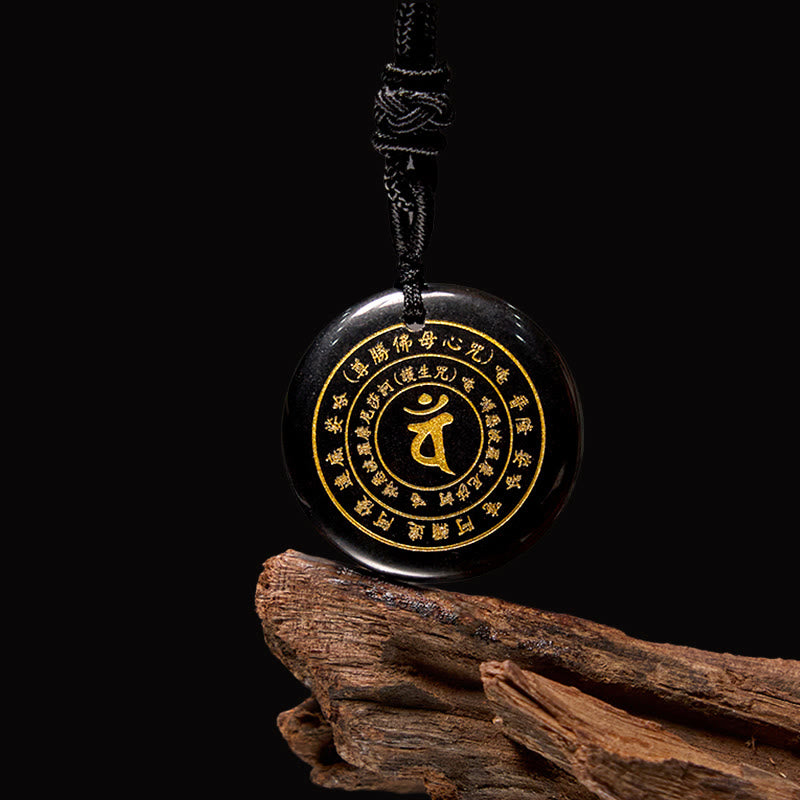 Buddha Stones毘盧遮那如来 サンスクリットマントラ 各種 クリスタル ブラックオブシディアン グリーンアベンチュリン 強さのネックレスペンダント