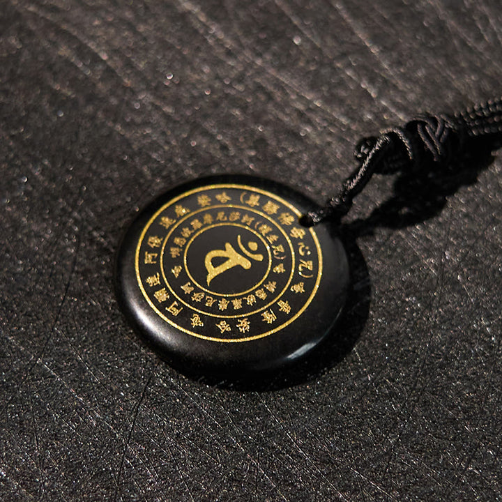 Buddha Stones毘盧遮那如来 サンスクリットマントラ 各種 クリスタル ブラックオブシディアン グリーンアベンチュリン 強さのネックレスペンダント