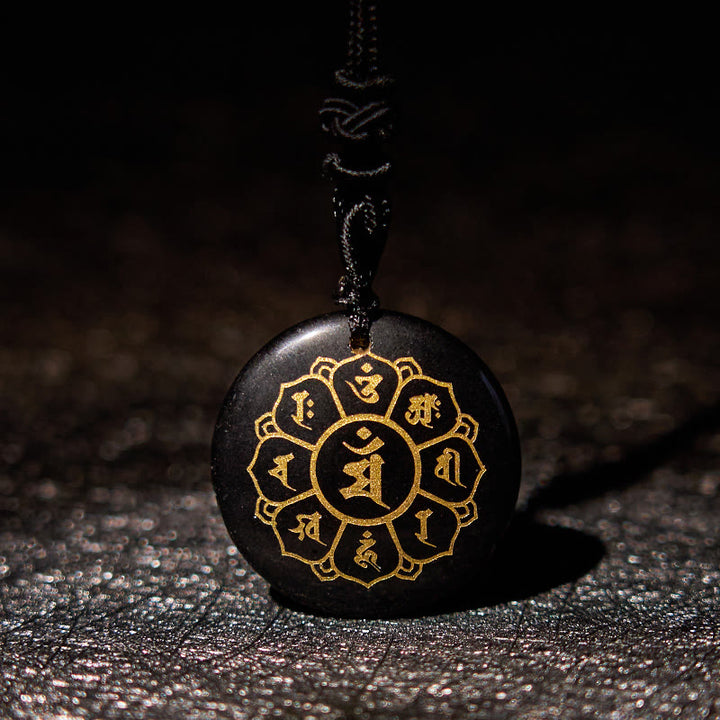 Buddha StonesOm Mani Padme Hum天然水晶各種 黒曜石 強さのネックレスペンダント