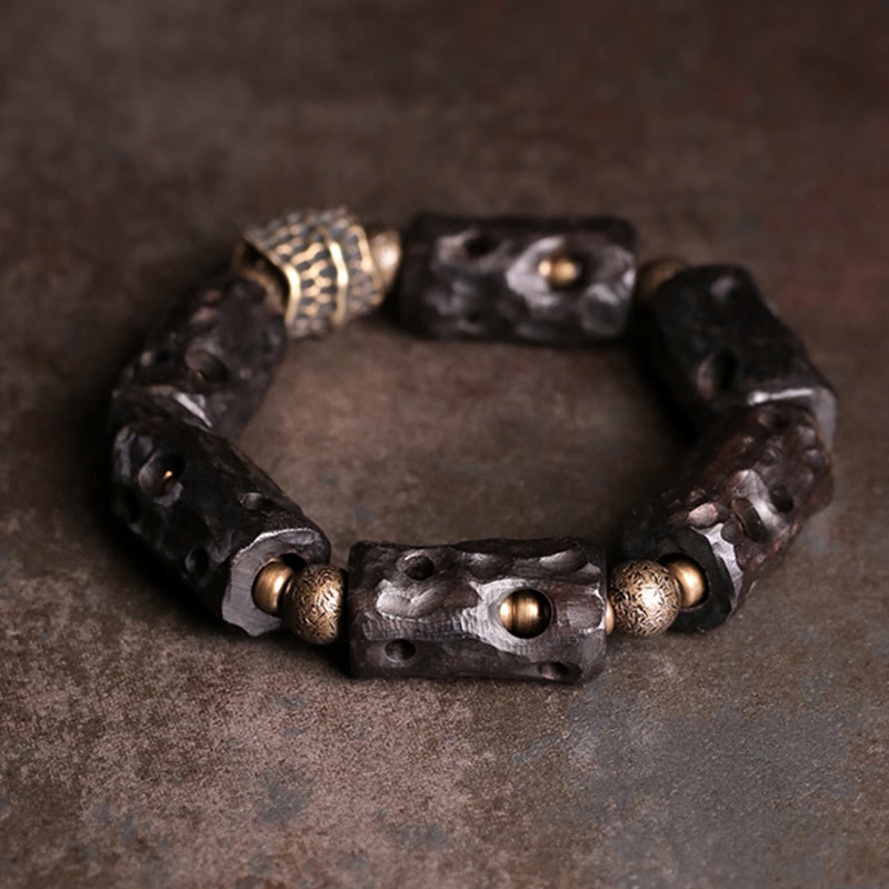 Buddha Stones黒檀 木 銅 真鍮 落ち着いたブレスレット