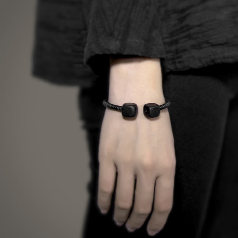 Buddha Stones黒檀 緑白檀 キューブ バランスブレスレット