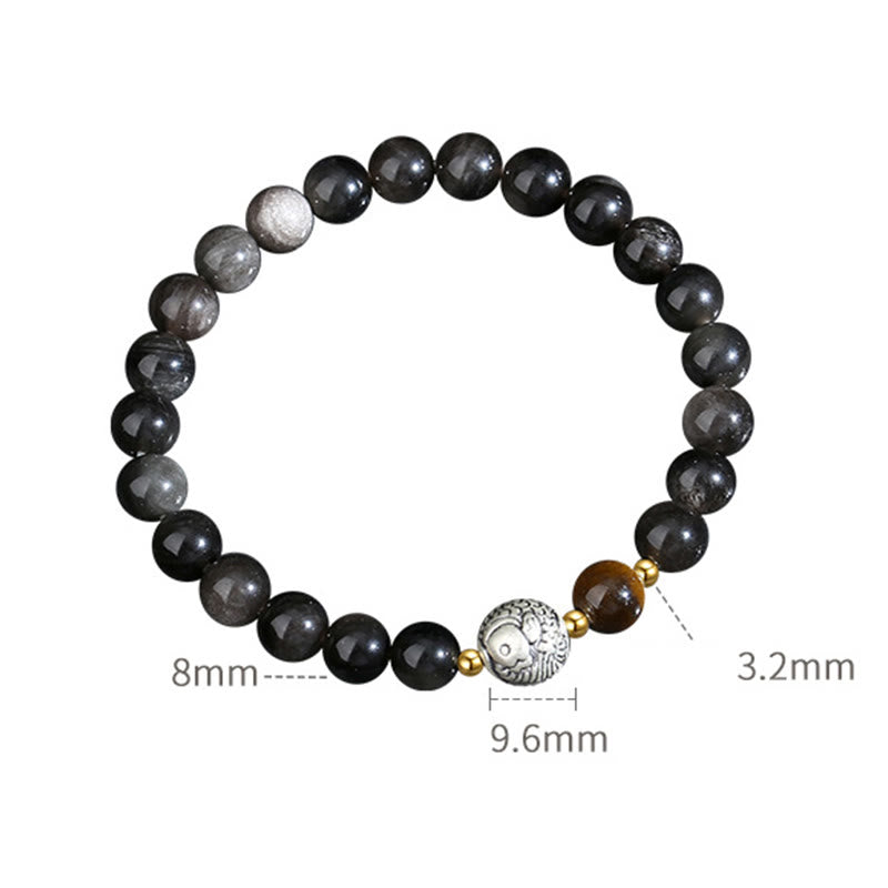 Buddha Stonesブラックオブシディアン 999スターリングシルバー タイガーアイ 925スターリングシルバー 鯉の浄化ブレスレット - image 9