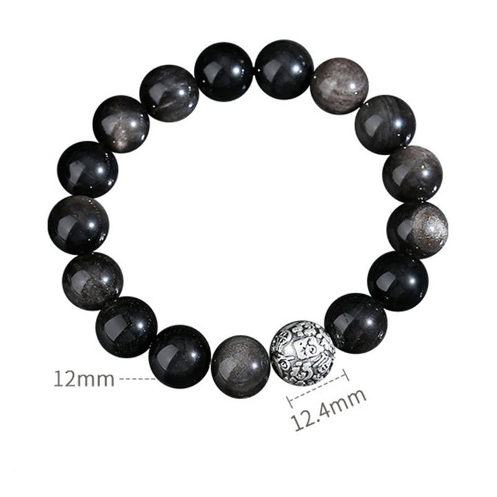 Buddha Stones黒曜石999スターリングシルバー浄化福人格変容ブレスレット - image 9