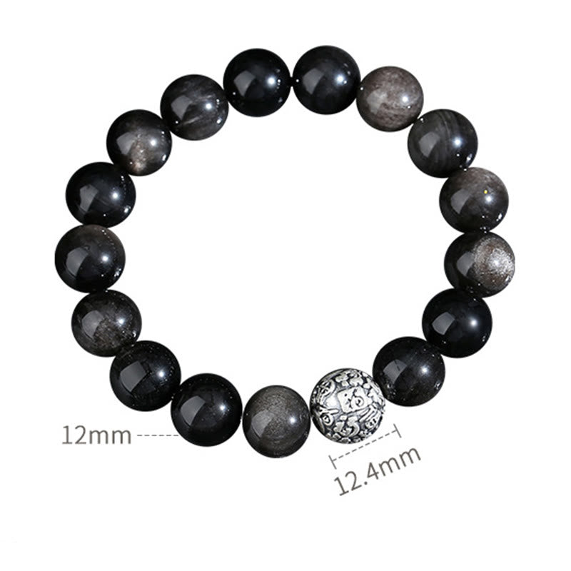 Buddha Stones黒曜石999スターリングシルバー浄化福人格変容ブレスレット