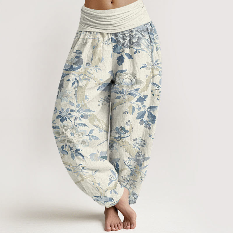 Buddha Stones、鳥、枝、花柄 レディース 伸縮性ウエスト ハーレムパンツ - ベージュ - US22、 UK/AU26、 EU54 (6XL) - image 1
