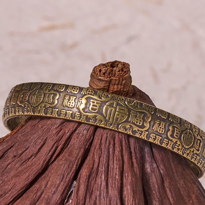 Buddha Stones百福福字銅真鍮幸運ブレスレットバングル